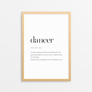 Arte de parede para impressão de definição de dançarino, arte de escola de dança, impressão de dança, presente para dançarino, pôster de significado de dançarino, arte de parede de dançarino, sinal de dançarino