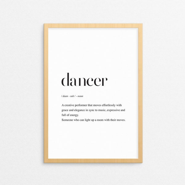 Dancer Definition Printable Wall Art, Dance School Art, Dancing Print, Gift for Dancer, Dancer Meaning Poster, Dancer Wall Art, Dancer Sign