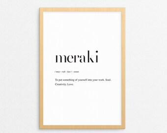 Meraki Definition Print, Greek Wall Art, Greek Word Definition, Greek Wall Decor, Inspiring Word Definition, Wise Word Creative Printable