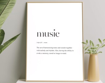 Music Definition Printable Wall Art, Music Lovers Gift, Musicians Poster Gift, Description O f Music Print, Music Quote Art, Musical Poster