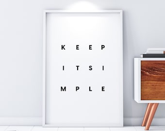 Keep Life Simple druckbare Wandkunst, Inspirationszitat, inspirierender druckbarer Druck, Motivationszitat, minimalistischer Typografiedruck