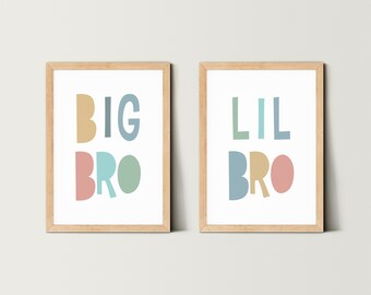 Big Bro Lil Bro print Set of two, Art mural pour chambre à coucher de garçon, Impression de chambre de frères et sœurs, Décor de frères, Salle de jeuxBig Bro Lil Bro, Décor de chambre de garçons