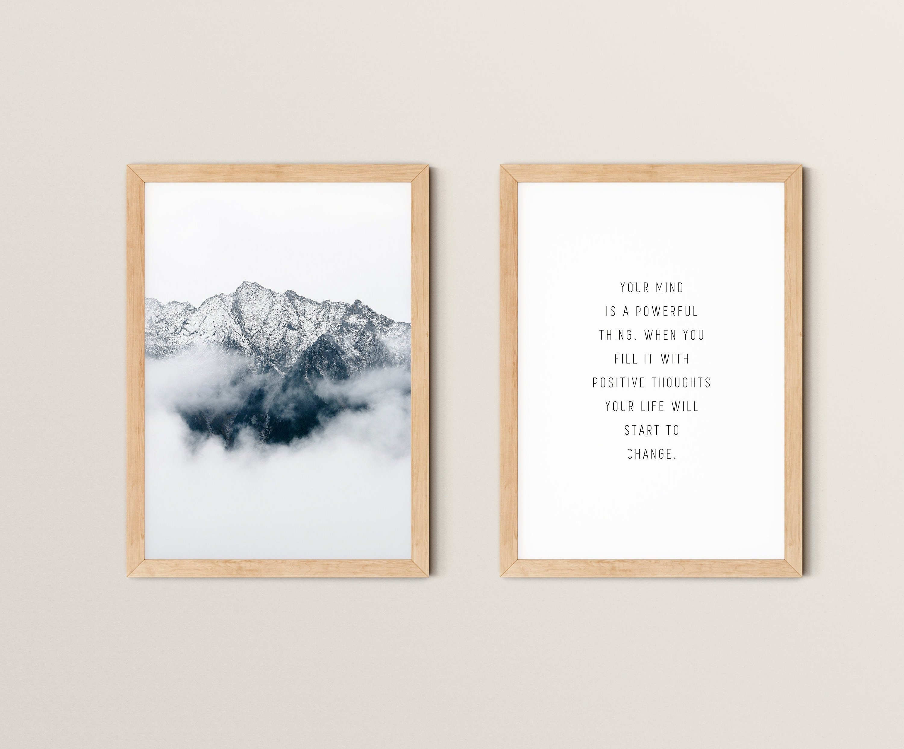 Set Of 2 Prints, MInd Print, Wall Art,Mountain Print,Nature Print,Positive Wall Art,Wall Decor,Print,Print Set,Quote Prints,Prints,Quote