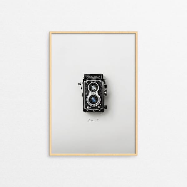 Rolleiflex print, vintage camera poster,  Smile print, old camera wall print, vintage digital download, Rolleiflex photography