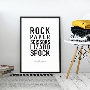 Rock Paper Scissors Lizard Spock Print, Big Bang Print, Nerdy Gift ...