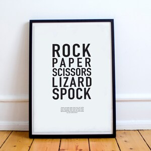Rock Paper Scissors Lizard Spock Print, Big Bang Print, Nerdy Gift ...