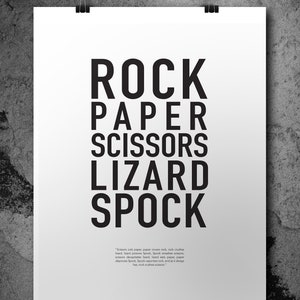 Rock Paper Scissors Lizard Spock Print, Big Bang Print, Nerdy Gift ...