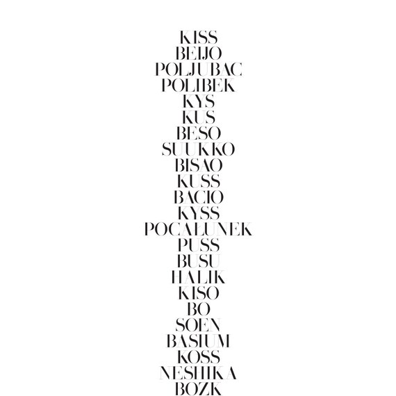 A Print With the Word Kiss in 26 Different Languages, Beso, Kyss