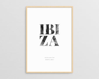 Ibiza Poster Print - Ibiza Art Print, Ibiza Island, Minimalist Travel Poster, Ibiza Poster, Beach Vacation Wall Decor, Text Poster, Spain