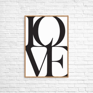 Love, Love Print, Love Poster, Black and White Love Print, Modern Typography, Minimalist, Scandinavian Wall Art, Typography Poster