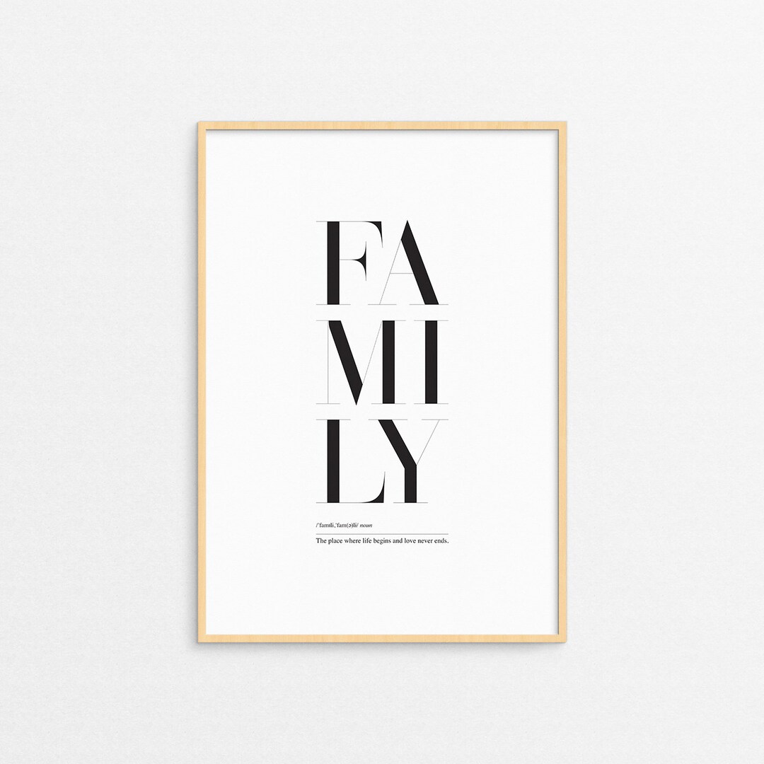 Family Definition Wall Print Wall Art, One Word Meaning, Love Print