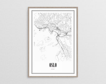 Oslo Mapa Impresión, Noruega Mapa Arte Cartel, Calle de la ciudad Hoja de ruta Impresión, Arte descargable, Decoración de la oficina de la pared de la habitación del vivero, mapa imprimible