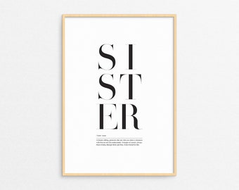 Sister Definition Wall Print - Wall Art, One word meaning, Sibling Print, Sister Print