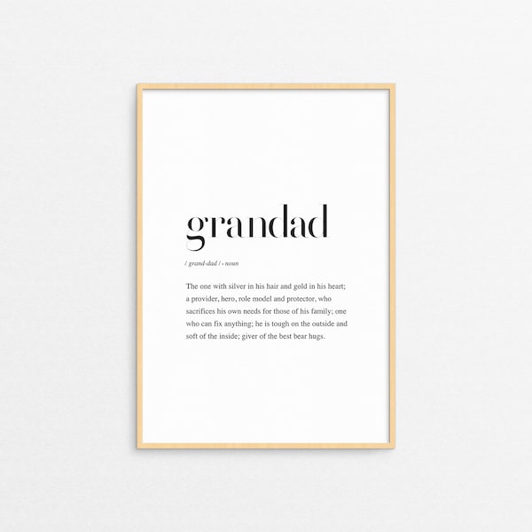 Grandad Print Definition Poster Wall Art, Gifts for Grandad, Grandfather Present