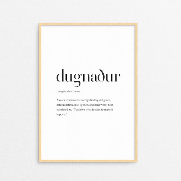 Dugnaður Definition Print, Scandinavian Icelandic Nordic Wall Art, Typographic Wall Art, Nordic Art, Nordic Decor, Scandinavian definition