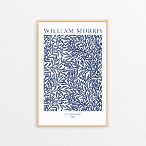 William Morris Print Willow Pattern - Floral Wall Art - Blue and White Vintage Poster, William Morris Blue Art, Vintage Blue Floral Print