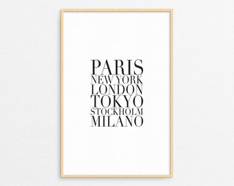 City wall print Paris New York London Tokyo Stockholm Milano Home wall art, Fashion Cities Print.