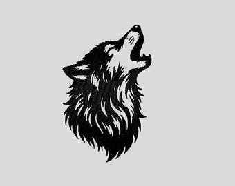 Archivo de bordado Howling Wolf para máquinas de bordar 6 x 9,30 cm pes pcs dst exp xxx shv jef+ hus vip ofm