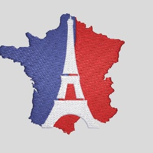 France Carte Tour Eiffel fichier de broderie pour machines à broder 4 tailles pes dst exp xxx shv jef+ hus vip ofm