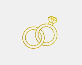 Mini anillos de boda, archivo de bordado, anillo de compromiso, diamante para máquina de bordar, 6 tamaños