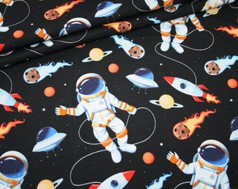 Tissu jersey tissu jersey fusées noires OVNI astronaute vaisseau spatial