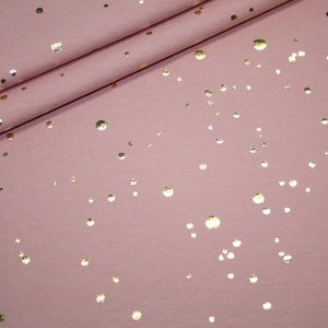 Tessuto jersey rosa antico pois rosa oro