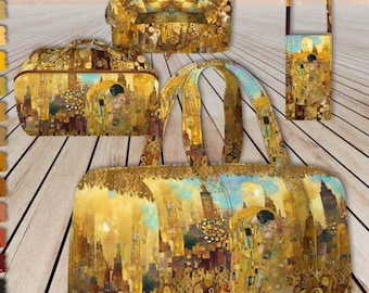 Nur Stoff Stenzo Weekender Taschen Panel fester Canvas Stoff Senf Kunst