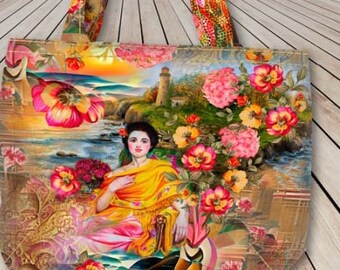 Stenzo Shopper Taschen Panel fester Canvas Stoff Flower Blumen Spanien Nur Stoff 23005