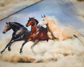 Panel Fabric Jersey Fabric Horses brown
