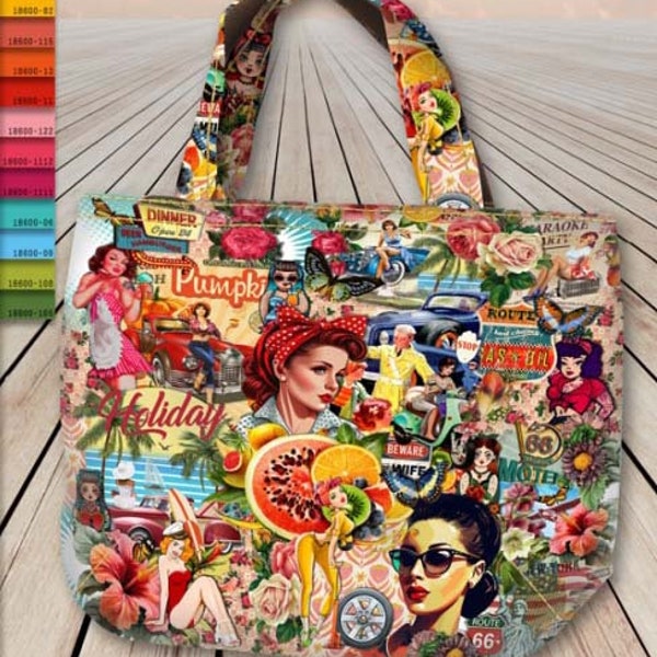 Stenzo Strand Shopper Taschen Panel fester Canvas  Stoff Retro Cool Holiday Nur Stoff 23038