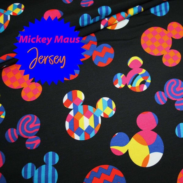 Walt Disney jersey stof Mickey Mouse Rainbow zwart