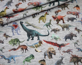 Stenzo Sweat French Terry Jersey fabric gray Dinos dinosaurs