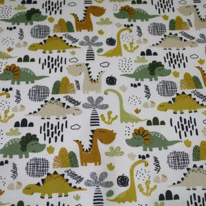 Coated cotton fabric Dinos dinosaur mustard green image 4