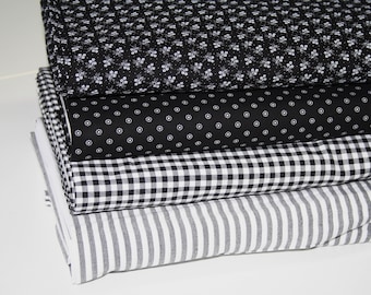 Fabric package Westfalenstoffe cotton fabric black white flowers check