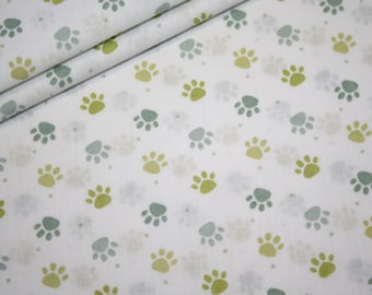 Tissu coton pattes de chiens vert 1 m