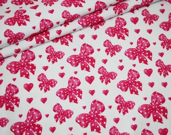 Stenzo digital print jersey fabric white bows pink