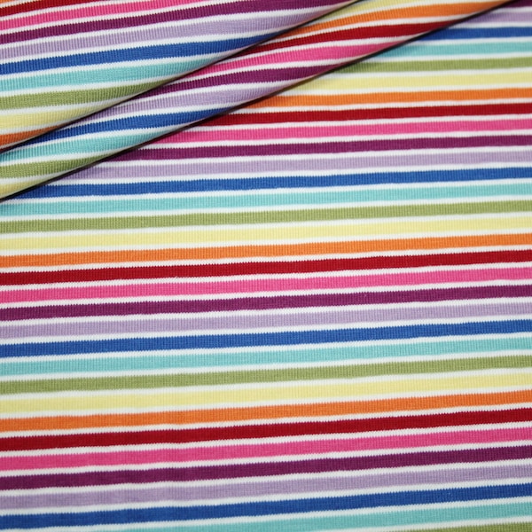 Jersey Stoff Rainbow Streifen  bunt