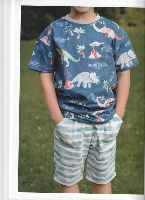 Hilco Jersey Stoff Dinos Dinosaurier Streifen kombi mint blau