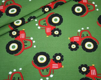 Tissu jersey tracteur vert rouge