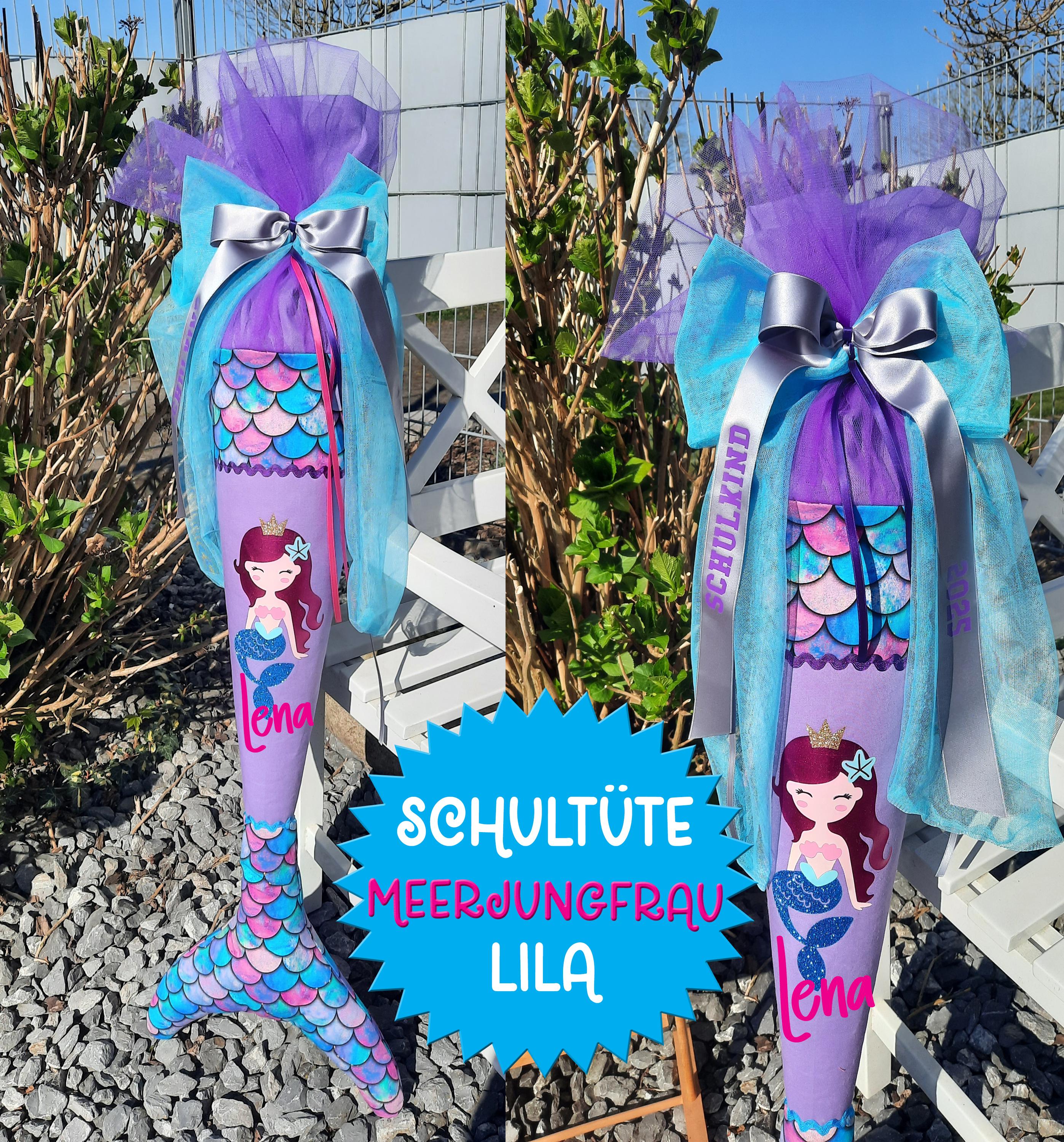 Glückspilz Schultüte Personalisiert – Meerjungfrau Motiv, Lila/blau, Inklusive Kissen Zum Umwandeln