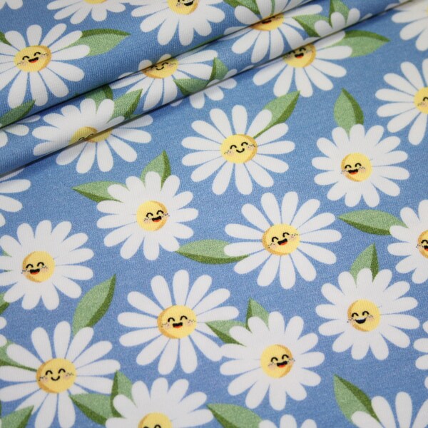 Hilco by Jatiju jersey fabric Hello Spring daisies flowers