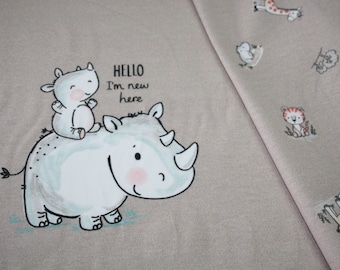 Panel de tela jersey pequeño rinoceronte beige