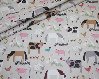 Coated Cotton Fabric Animals Horse Cow Sheep Pig