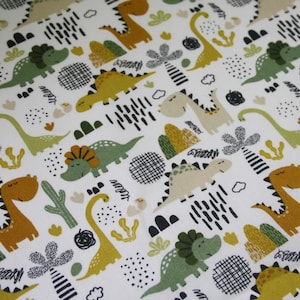 Coated cotton fabric Dinos dinosaur mustard green image 2