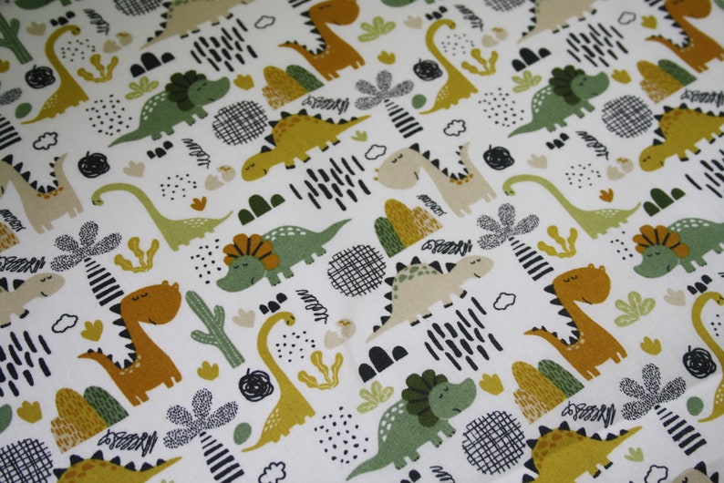 Coated cotton fabric Dinos dinosaur mustard green image 2