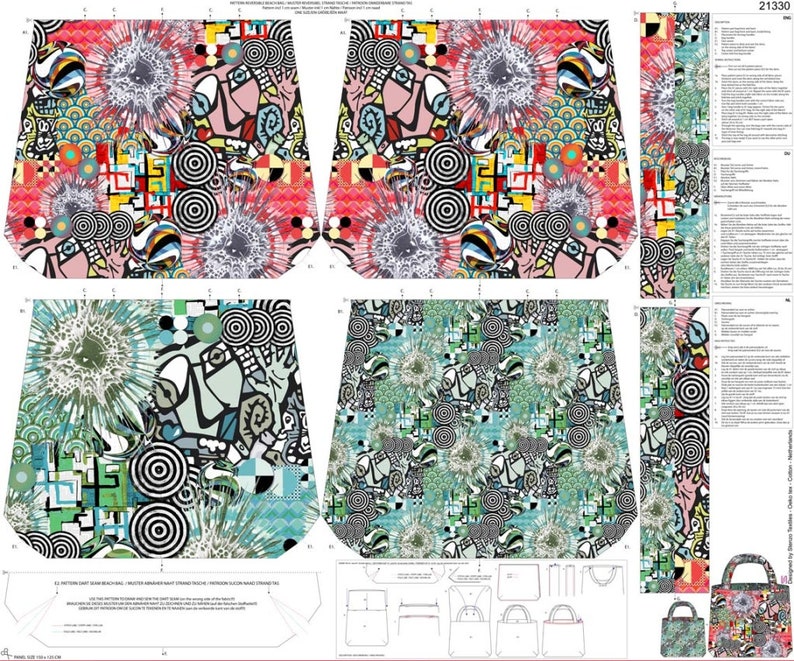 Stenzo Strand Shopper Taschen Panel fester Canvas Stoff bunt cool Nur Stoff Bild 3