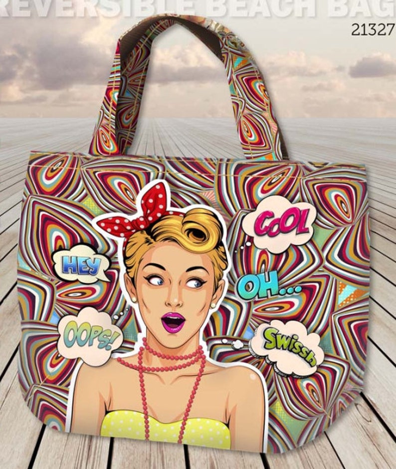 Nur Stoff Stenzo Strand Shopper Taschen Panel fester Canvas Stoff Retro Girl Bild 1