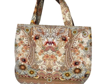 Stenzo Beach Shopper Bags Panneau Tissu en toile solide Fleurs Tissu beige uniquement