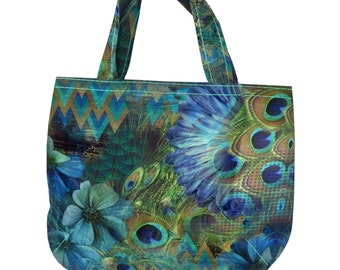 Stenzo Strand Shopper Taschen Panel fester Canvas Stoff Blumen türkis Pfau Nur Stoff 21014