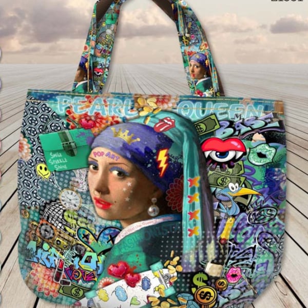 Stenzo Strand Shopper Taschen Panel fester Canvas  Stoff Retro Girl Nur Stoff